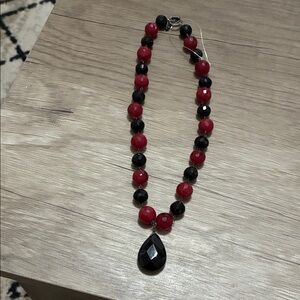 Elegant Red and Black Beaded Necklace